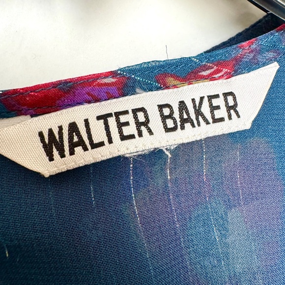 WALTER BAKER Teri Metallic Stripe Pleated Blue Floral Georgette Dress NEW Size 8 - Picture 10 of 13